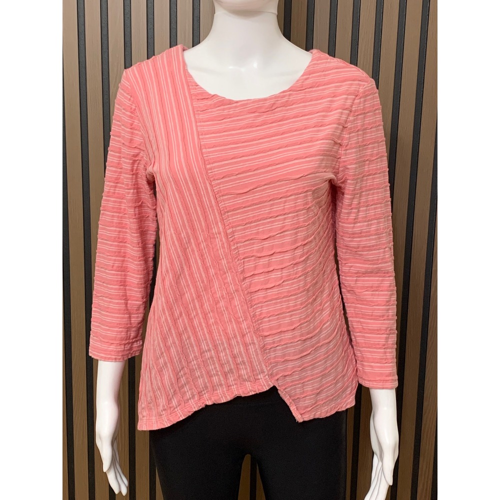 Habitat Clothes To Live In Women's Pink Striped Textured Cotton Top XS Lagenlook